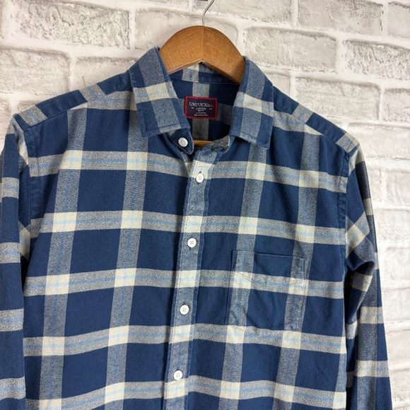 UNTUCKit Vougeot Navy & Gray Plaid Button up Flannel Shirt Mens Medium Slim Fit - Picture 1 of 8